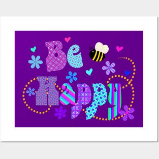 Be Happy Cute Colorful Typography Posters and Art